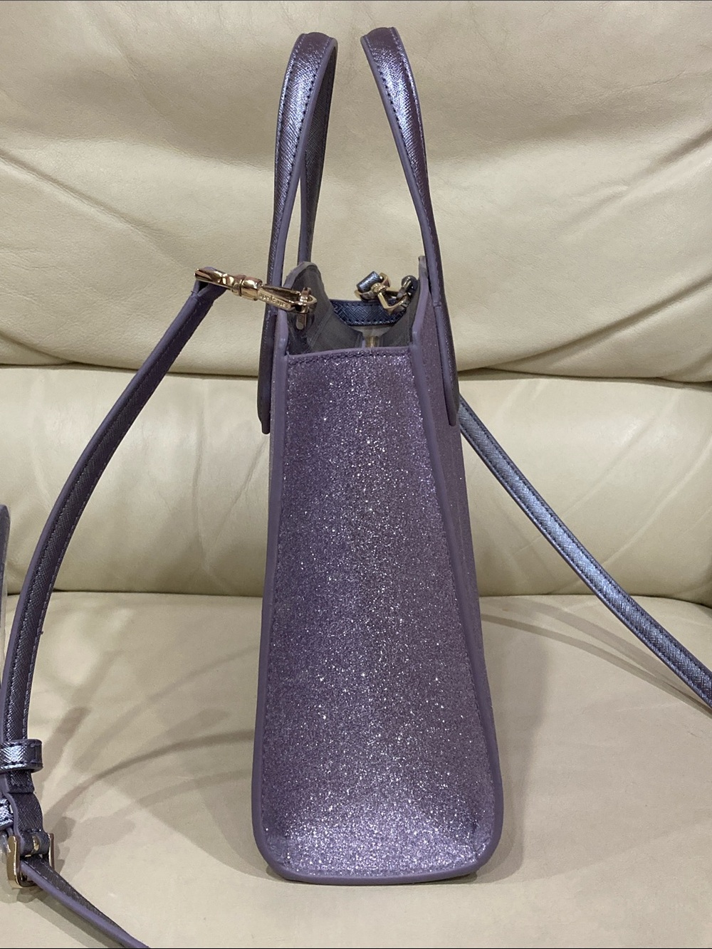 Kate Spade Lilac Frost Purple Tinsel Glitter Fabric Sparkle Satchel Purse Bag - Picture 10 of 15